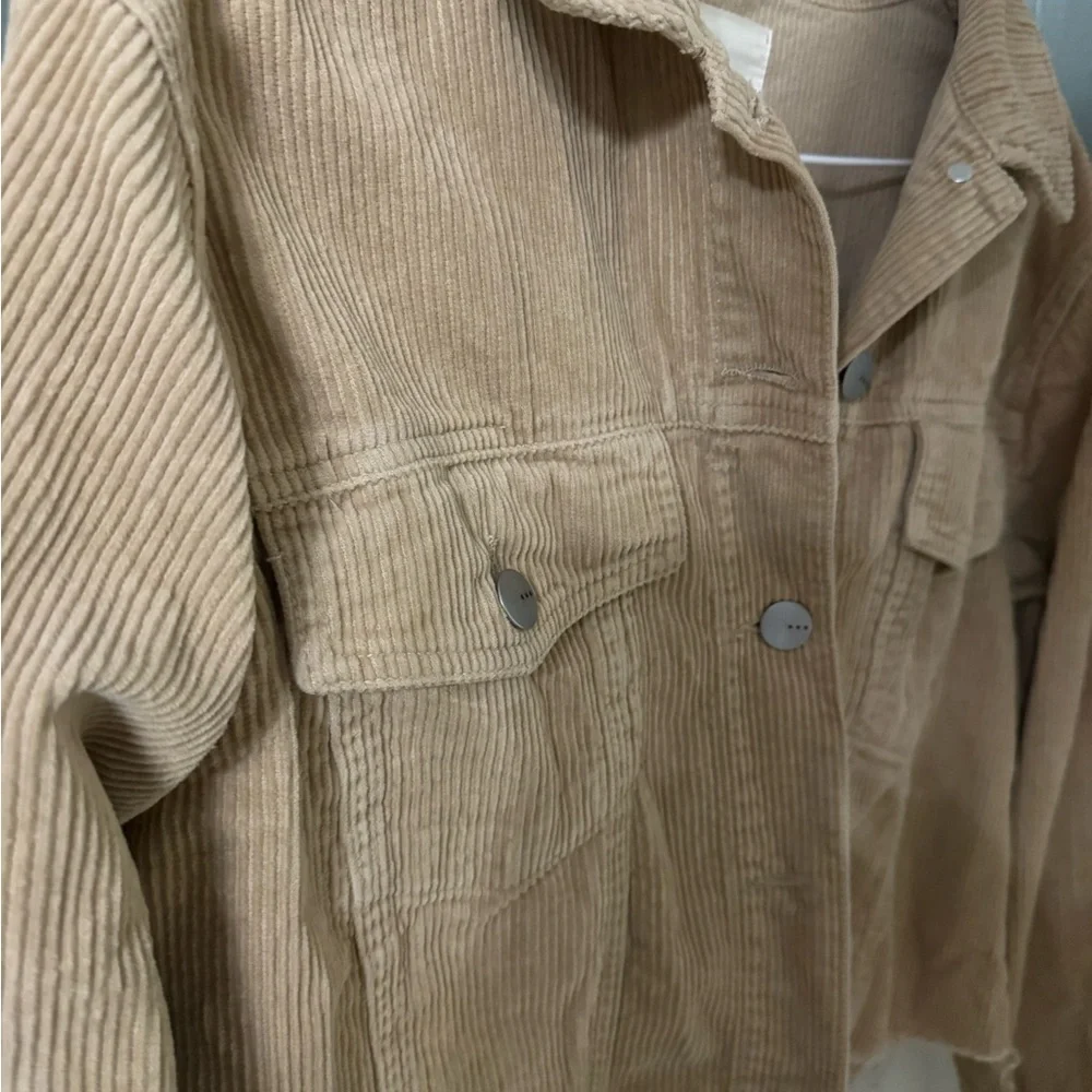 TGLA Women's Tan Corduroy Utility Jacket Cropped Large - Picture 3 of 7